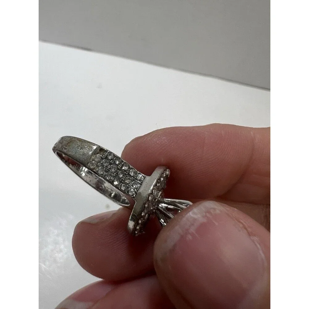Vintage Style Silver Faux Crystal Ring Set Of 4 Halo Eternity Minimalist Bands